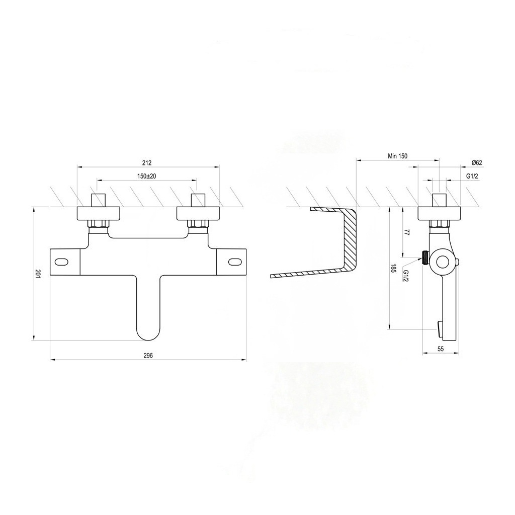 Змішувач для ванної термостатичний RAVAK Termo 300 хром латунь X070097