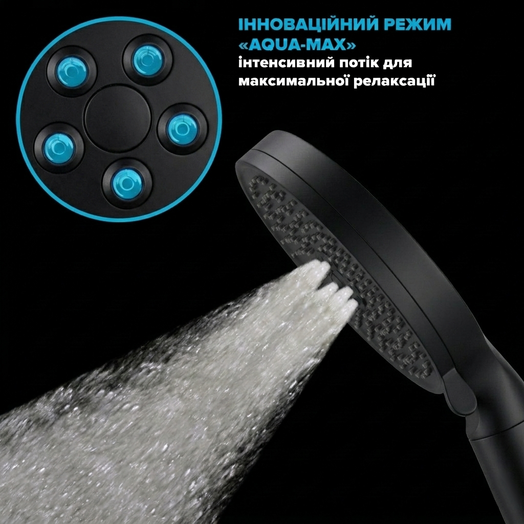 Фильтрующая душевая лейка DROP SPA3F-MULTI120BF на 3 SPA потока с угольным фильтром черная