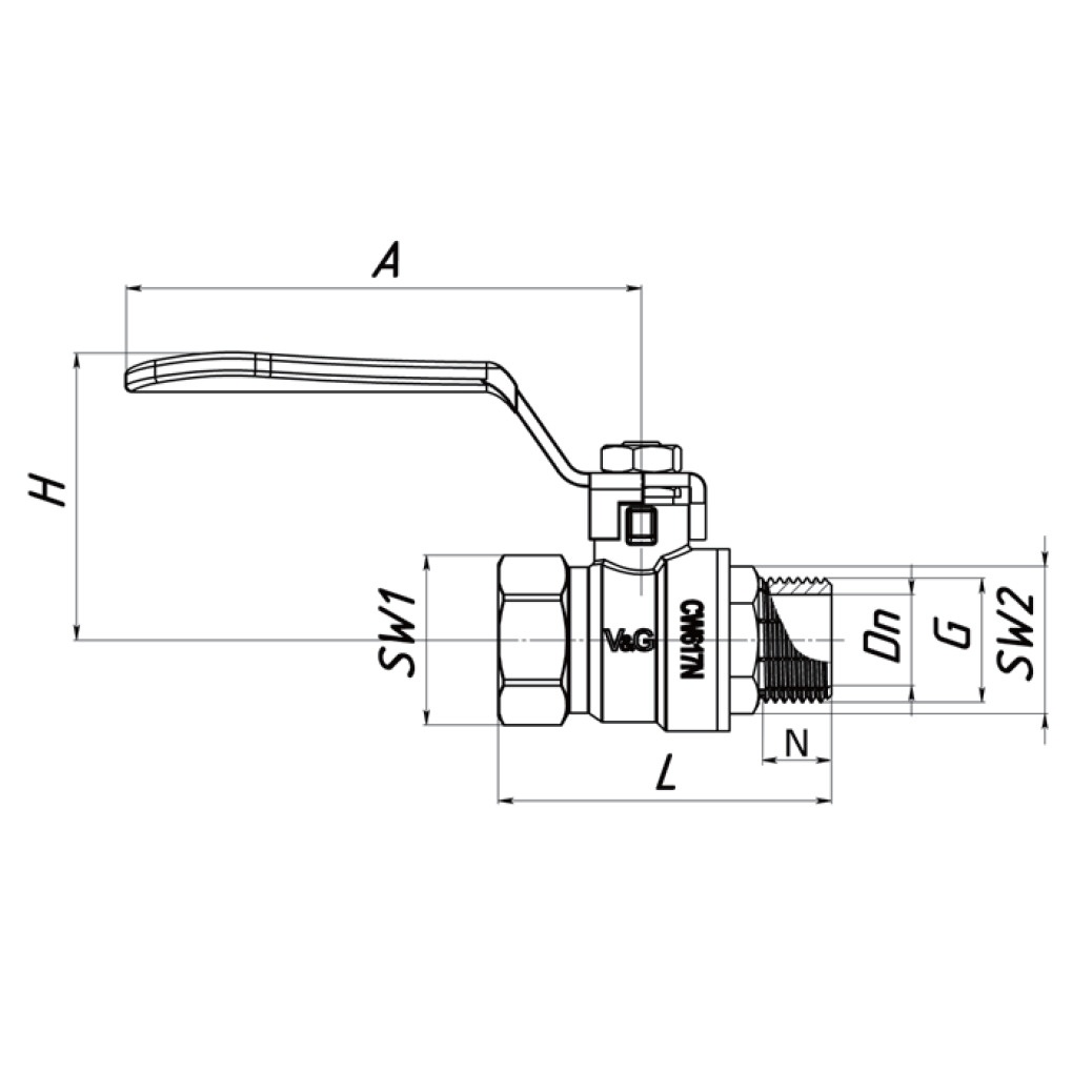 Кран шаровой V&G VALOGIN Optima 1/2" вн-нр PN25бар SQ-1040161