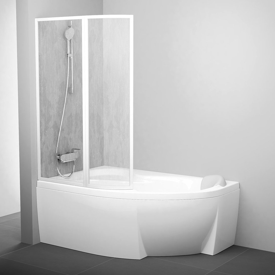 Шторка стеклянная для ванны двухсекционная распашная 150x107см RAVAK ROSA VSK2 L стекло прозрачное 3мм профиль белый 76LB0100Z1