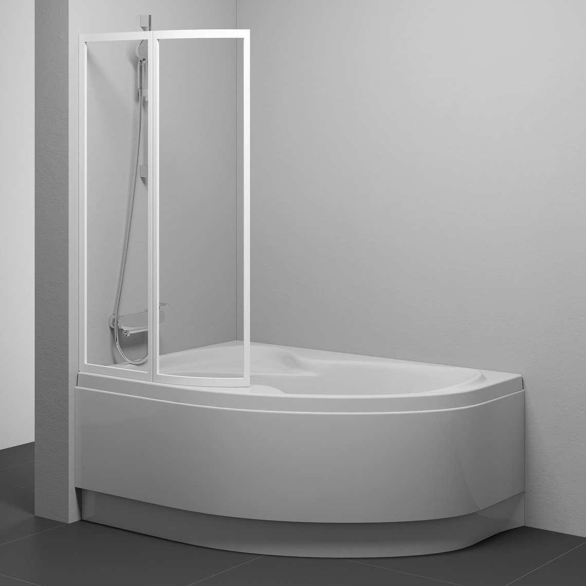 Шторка стеклянная для ванны двухсекционная распашная 150x107см RAVAK ROSA VSK2 L стекло прозрачное 3мм профиль белый 76LB0100Z1