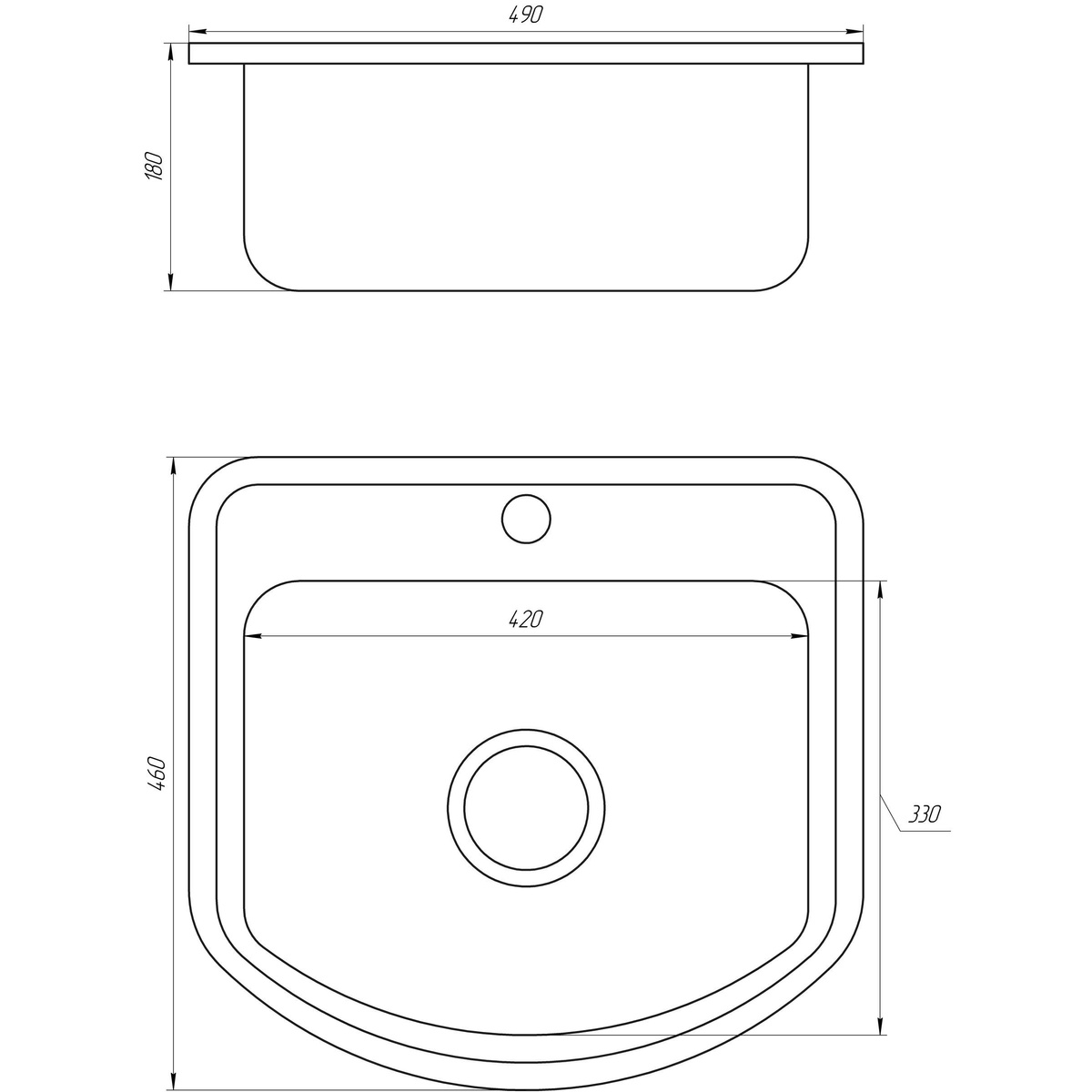 Мойка на кухню из нержавеющей стали прямоугольная MIRA 460мм x 490мм матовая 0.8мм с сифоном 000014459