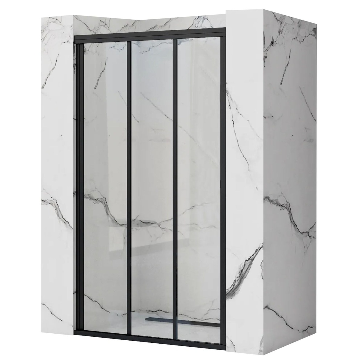 Двері скляні для душової ніші розсувні трисекційні REA ALEX BLACK 90 90x190см прозоре скло 4мм профіль чорний REA-K9638