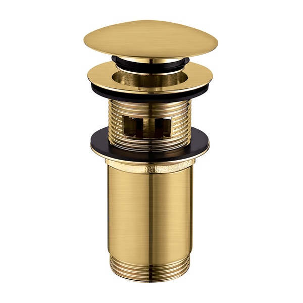 Донный клапан Click-Clack для раковины OMNIRES 66мм с переливом металл 1 1/4" матовый золотой A706GLB