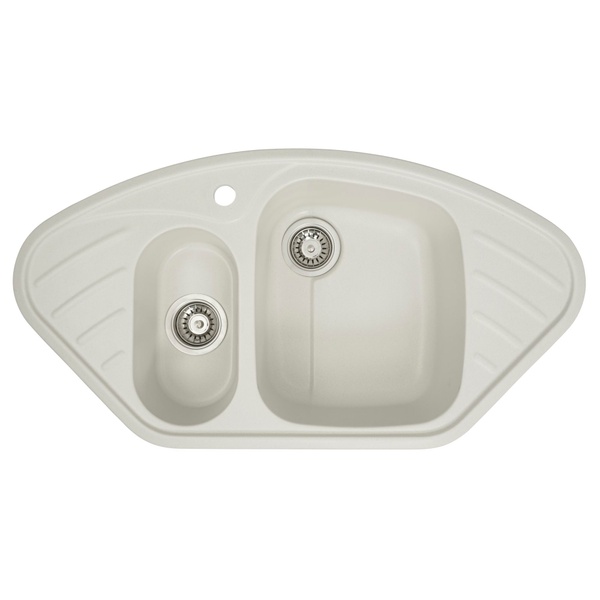 Мийка для кухні гранітна кутова PLATINUM 9250UW LARGO 920x500x180мм без сифону на півтори чаші біла PLS-A24905