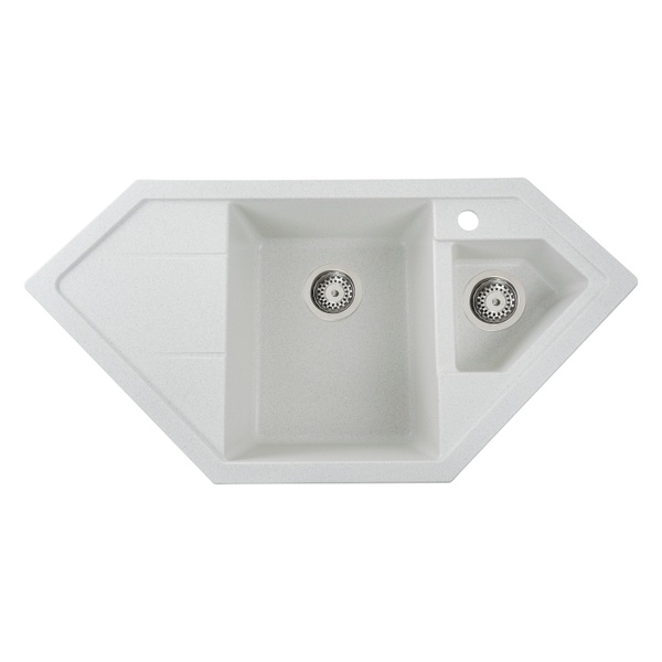 Мийка для кухні гранітна кутова PLATINUM 9950 PANDORA 990x500x200мм без сифону на півтори чаші біла PLS-A25181
