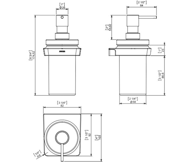 Дозатор для жидкого мыла SONIA S6 161010 настенный на 200мл прямоугольный стеклянный хром