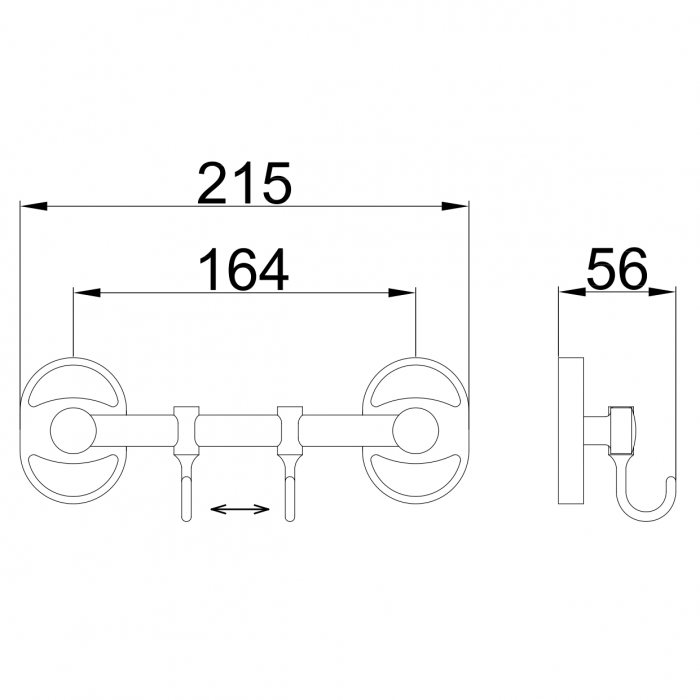Тримач з гачками для рушників FRAP F1915-2 215мм подвійний округлий металевий хром