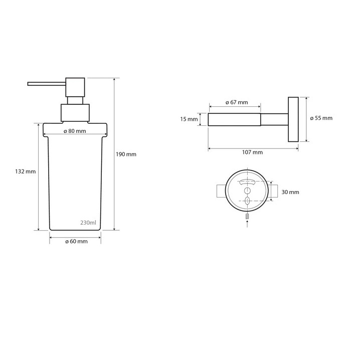 Дозатор для жидкого мыла BEMETA OMEGA настенный на 230мл округлый стеклянный хром 104109017