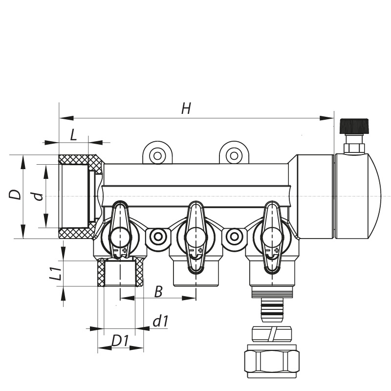 Коллектор для водопровода KOER 3 контура 40 мм/20 мм K0191.PRO KP2556