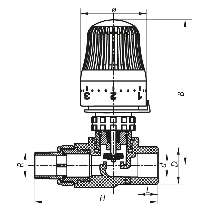Термостатичний радіаторний клапан KOER K0156.PRO PPR прямий 25х3/4" з американкою KP0199