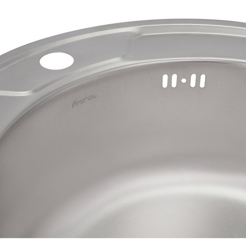 Кухонна мийка сталева кругла IMPERIAL 490мм x 490мм мікротекстура 0.8мм із сифоном IMP49008MICDEC