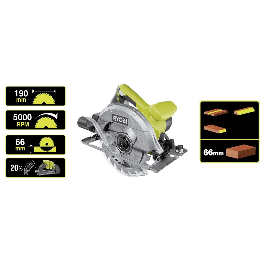 Пила дискова Ryobi RCS1400-G 1400Вт 190мм 3.3кг