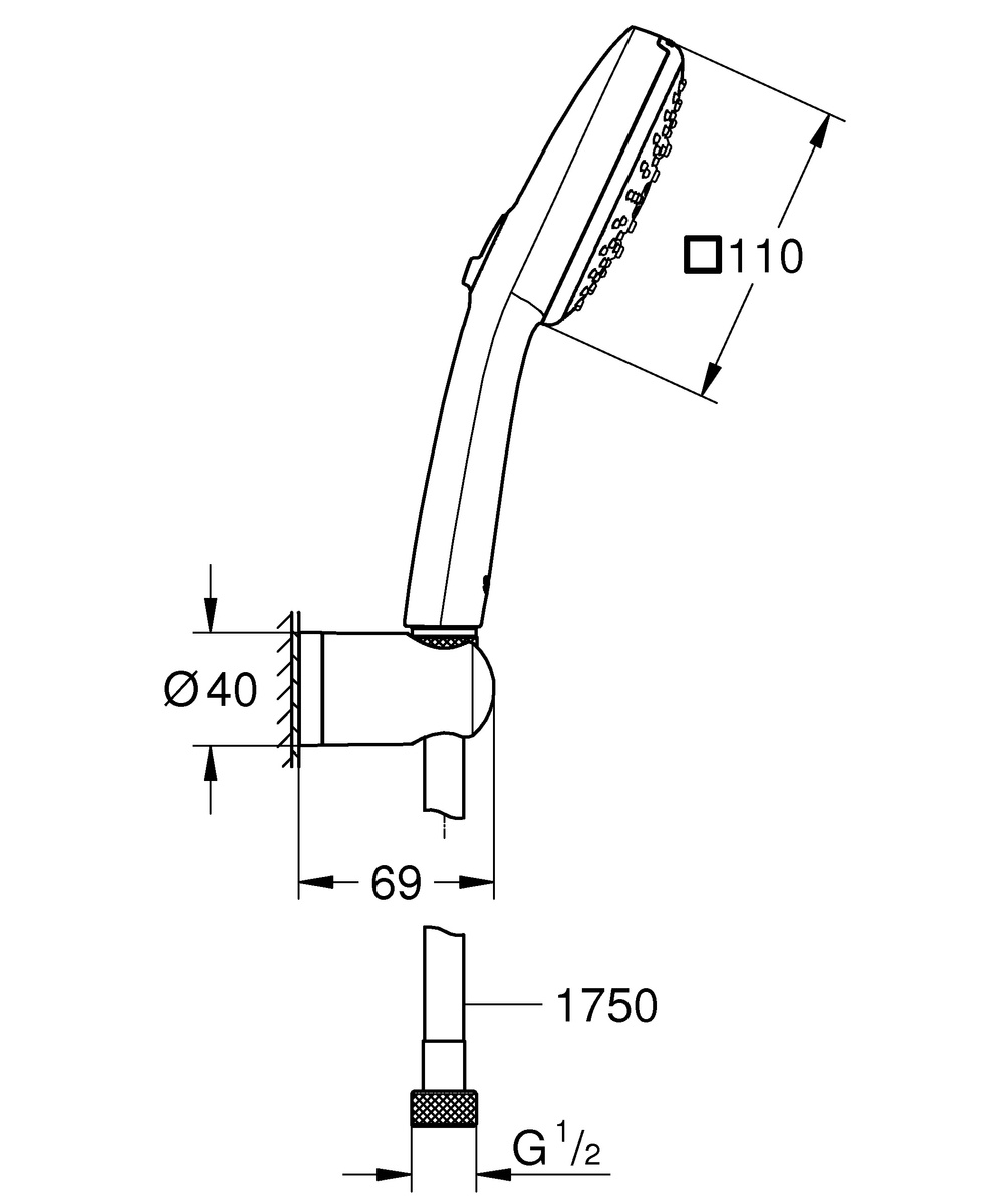 Душевой набор GROHE Vitalio Comfort с ручной лейкой и шлангом с держателем хром 26176001