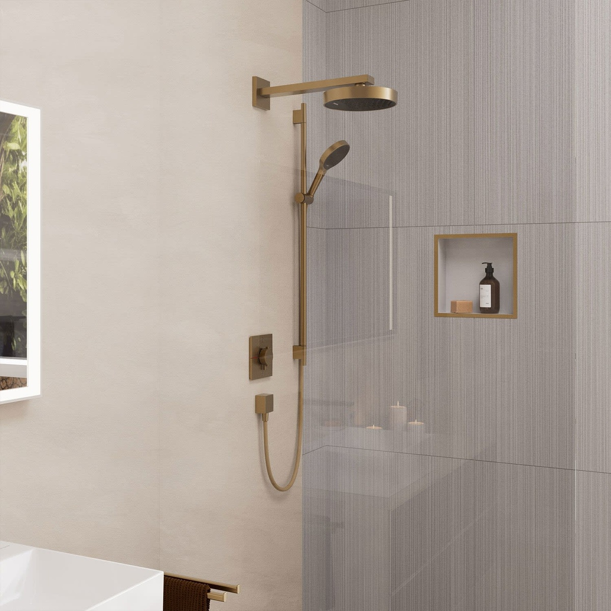 Душевой набор HANSGROHE Rainfinity с ручной лейкой, шлангом и стойкой 1008мм бронза 28743140