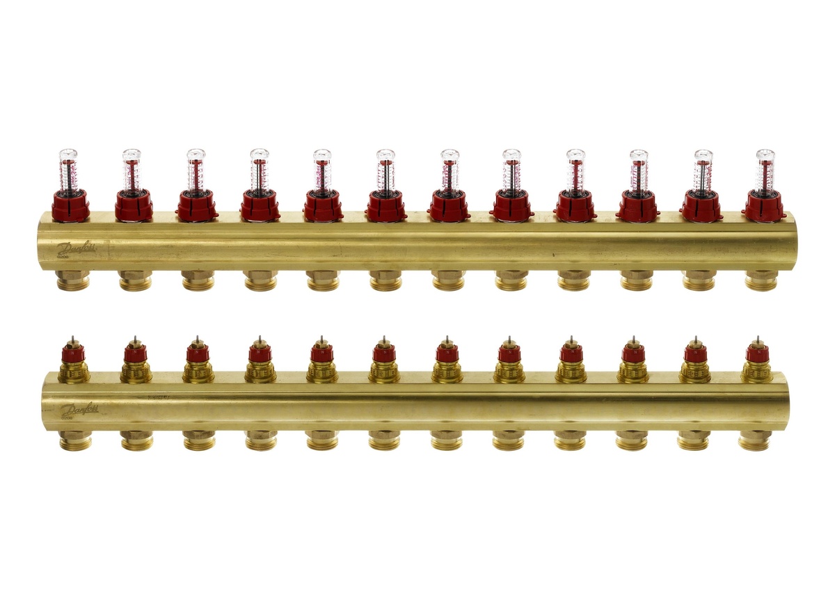 Колектор для теплої підлоги DANFOSS 12 контурів з витратомірами 1"/3/4" FHF 088U0532