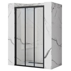 Дверь стеклянная для душевой ниши раздвижная трехсекционная REA ALEX BLACK 100 100x190см прозрачное стекло 4мм профиль черный REA-K9639