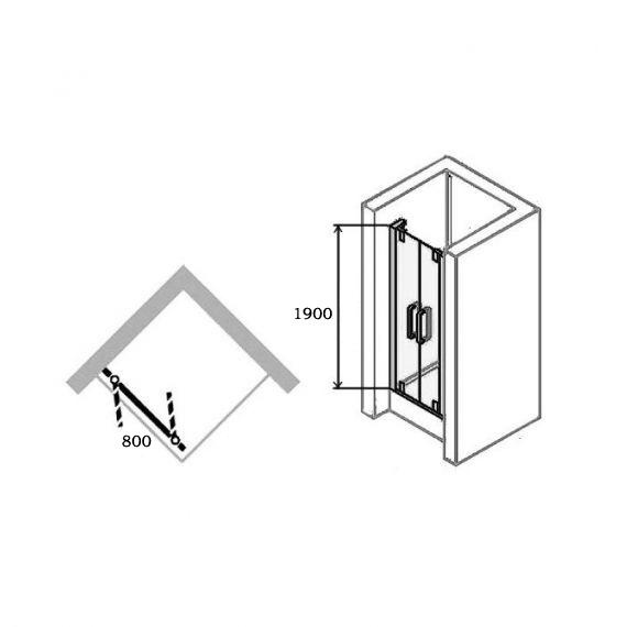 Двері скляні для душової ніші універсальні розпашні двосекційні HUPPE X1 190x80см прозоре скло 6мм профіль хром 140903.069.321