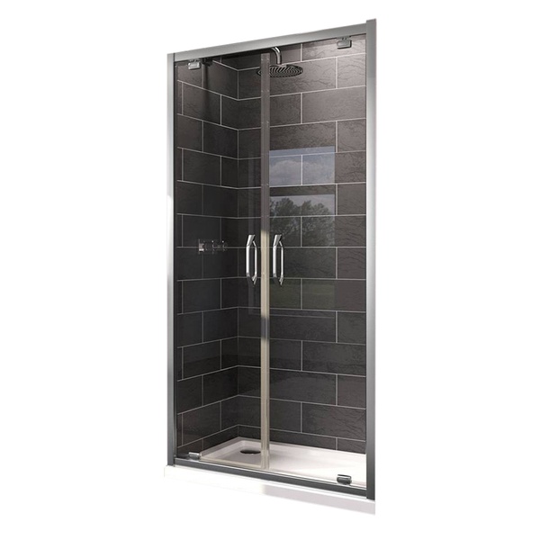 Двері скляні для душової ніші універсальні розпашні двосекційні HUPPE X1 190x80см прозоре скло 6мм профіль хром 140903.069.321