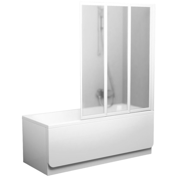 Шторка стеклянная для ванны универсальная трехсекционная складная 140x130см RAVAK BEHAPPY II VS3 130 Grape стекло матовое 3мм профиль белый 795V0100ZG