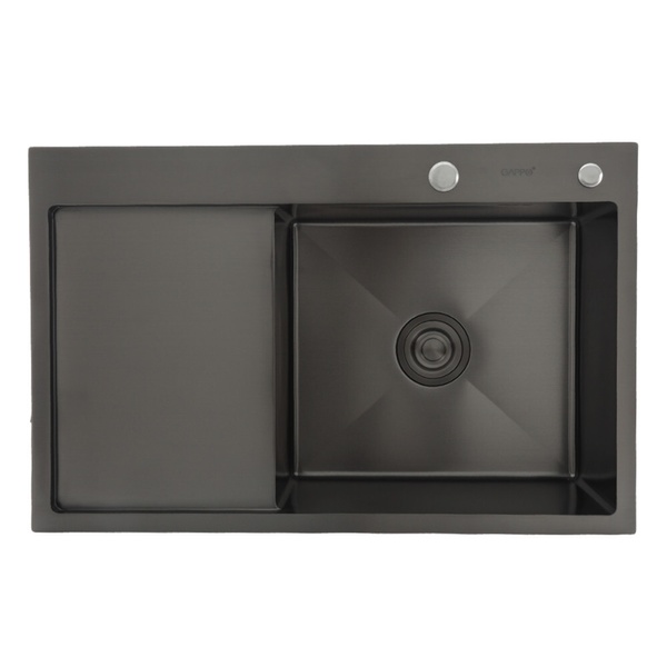 Мийка для кухні із нержавіючої сталі прямокутна накладна GAPPO 780x500x215мм матова 0.8мм чорна із сифоном GS 7850-6L
