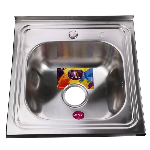 Кухонна мийка металева квадратна накладна MIRA 500мм x 500мм матова 0.8мм із сифоном 000019867