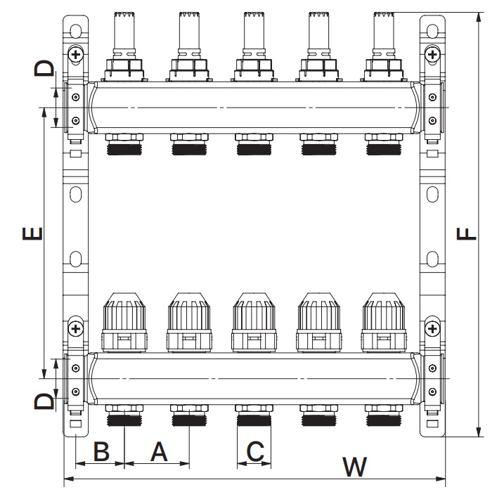 Коллектор для системы отопления EUROPRODUCT 7 контуров 1"/3/4" EP.S1110 EP4983