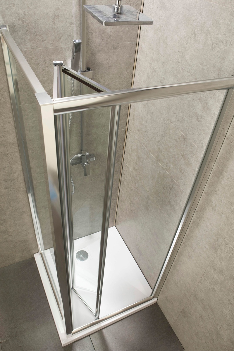 Двері для душової ніші EGER bifold скляні універсальні розсувні двосекційні 195x80см прозорі 5мм профіль хром 599-163-80(h)