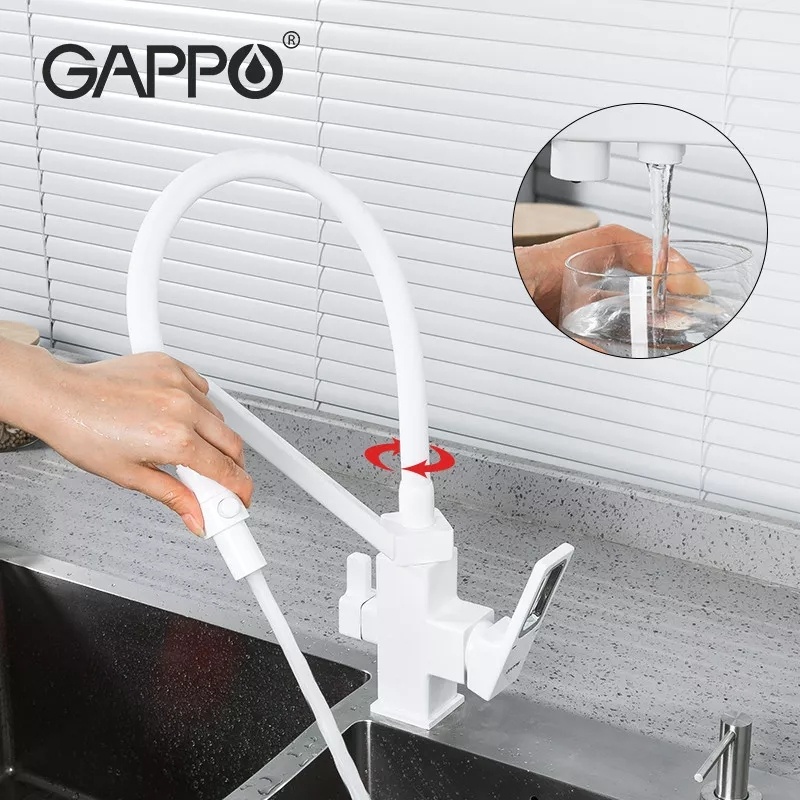 Cмеситель для кухни с краном для фильтрованной воды GAPPO белый латунь G4317-8