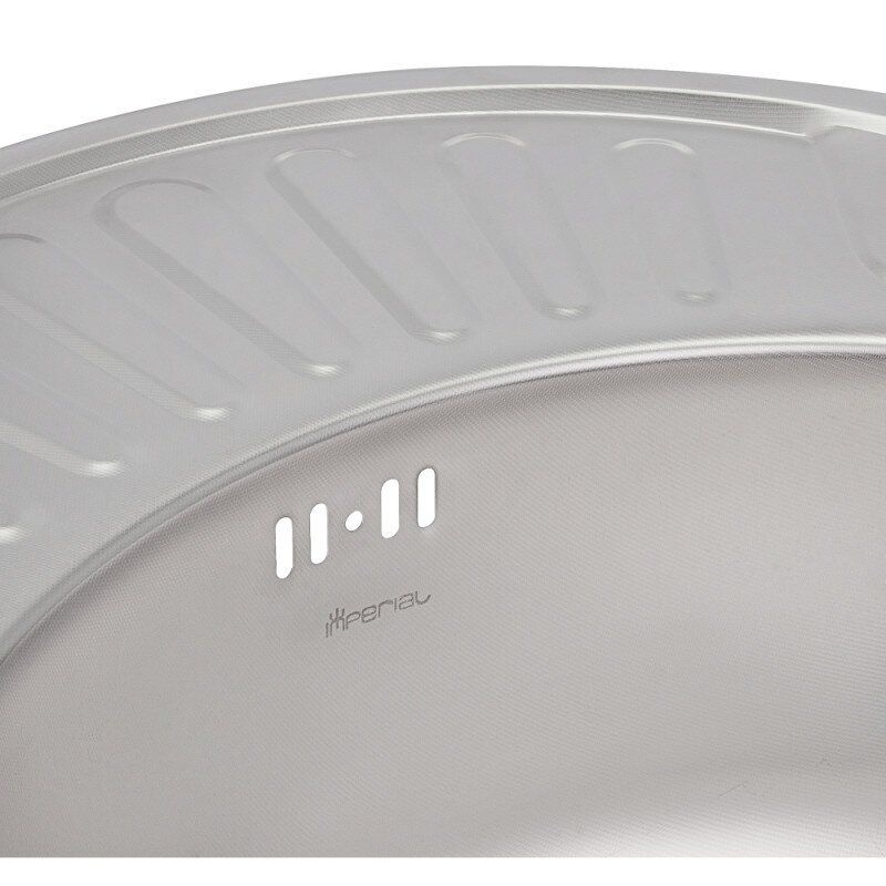 Кухонна мийка із нержавіючої сталі овальна IMPERIAL 570мм x 450мм мікротекстура 0.8мм із сифоном IMP574508MICDEC