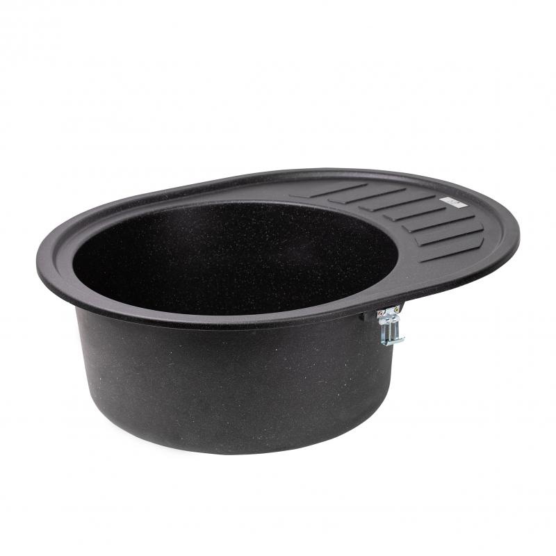 Кухонна мийка гранітна овальна LIDZ BLM-14 495мм x 610мм чорний із сифоном LIDZBLM14620500200