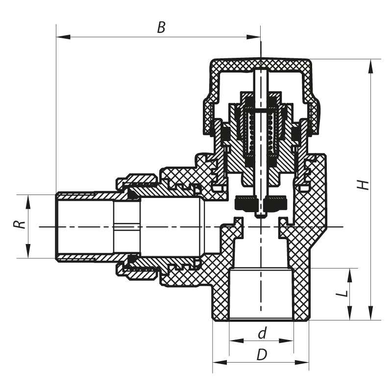 Термостатичний радіаторний клапан KOER K0149.PRO PPR кутовий 20х1/2" з американкою KP0189