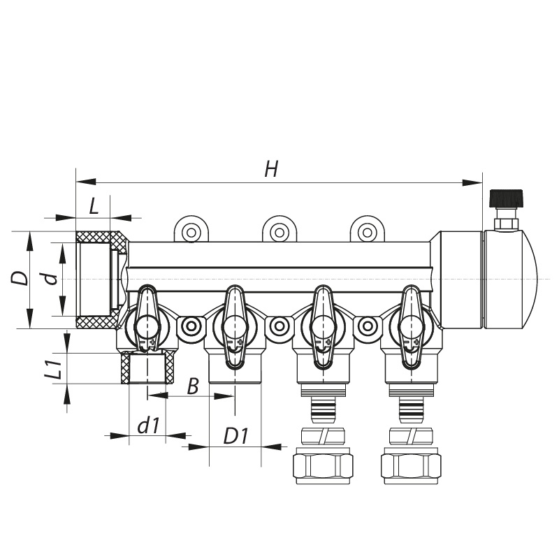 Коллектор для водопровода KOER 4 контура 40 мм/20 мм K0192.PRO KP2557