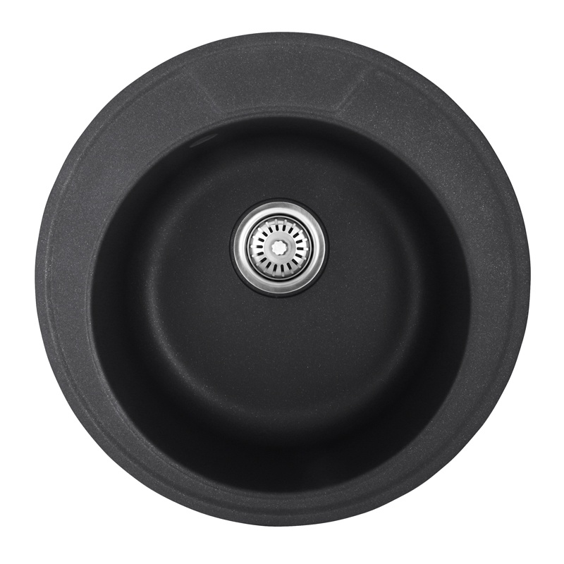 Мийка для кухні гранітна кругла HAIBA HB8301-G228 GRAY 490x490x180мм із сифоном сіра HB0972