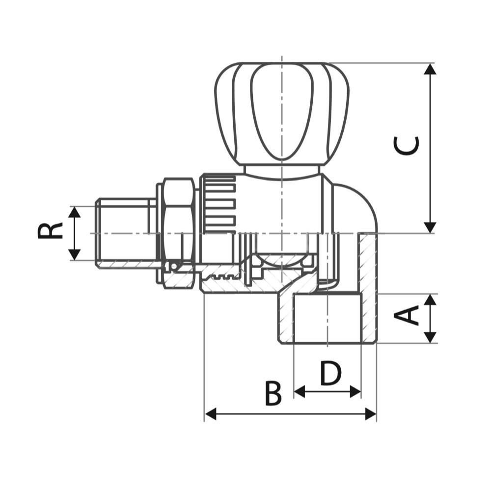 Кран радиаторный ITAL PPR угловой 20х1/2" с американкой SQ-1036204