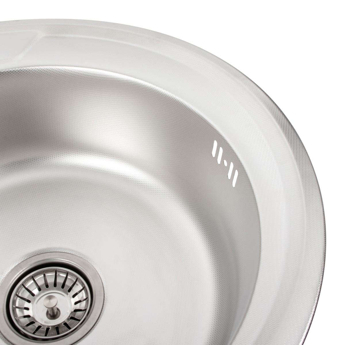 Мийка для кухні із нержавіючої сталі кругла PLATINUM 490 ДЕКОР 490x490x170мм мікротекстура 0.6мм із сифоном PLS-A7854