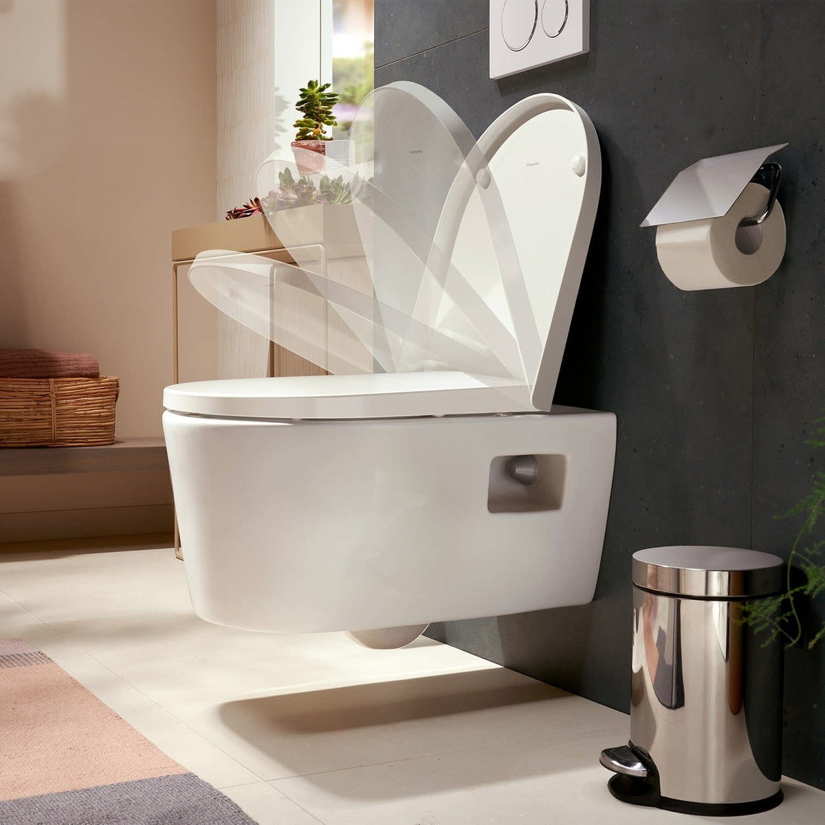 Сиденье для унитаза HANSGROHE EluPura Original S с микролифтом дюропласт 365x440мм быстросъемное 160мм между креплениями белое 60148450