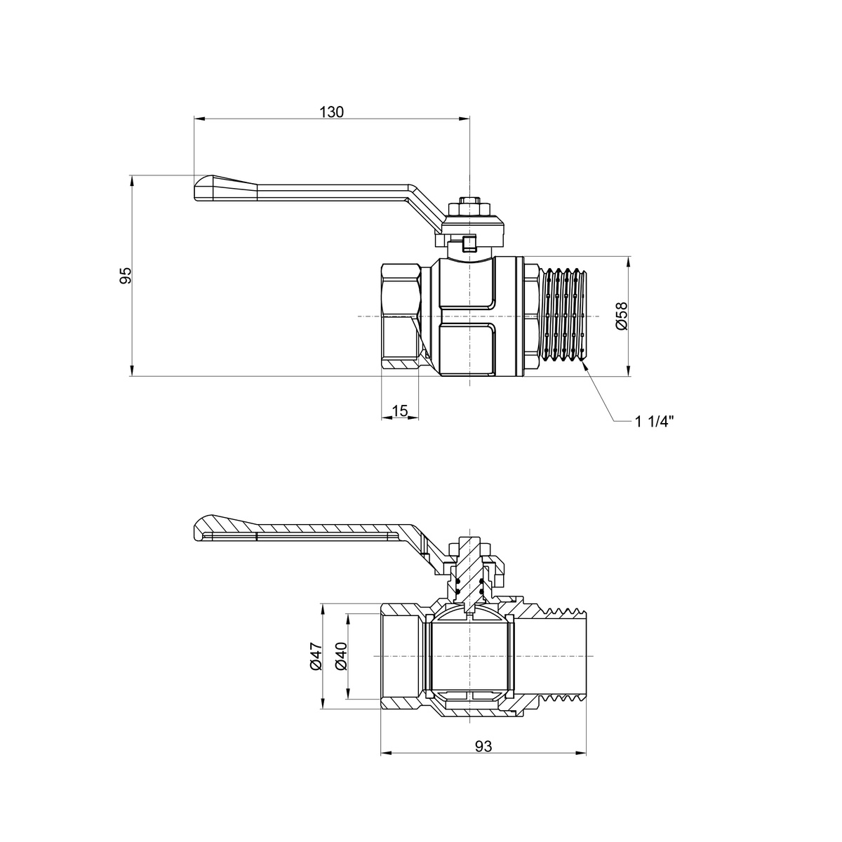 Кран кульовий ICMA №352 1 1/4" вн-зв PN30бар 87352AG11