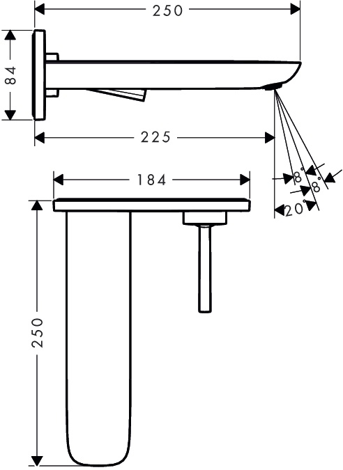 Зовнішня частина змішувача для умивальника одноважільний настінного монтажу без прихованої частини HANSGROHE PURAVIDA хром латунь 15085400