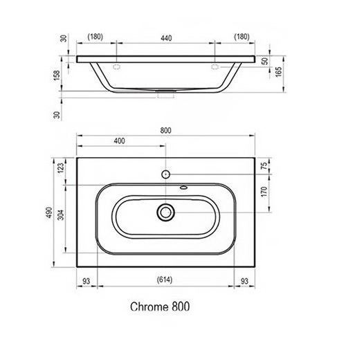 Умывальник подвесной RAVAK CHROME 800x490x165мм прямоугольный белый XJG01280000