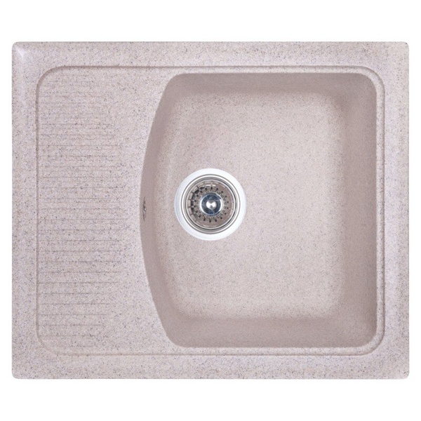 Кухонна мийка гранітна прямокутна COSH 577мм x 490мм бежевий із сифоном COSH5850K300