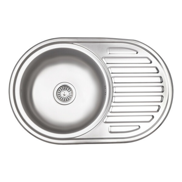 Мийка для кухні із нержавіючої сталі овальна WEZER 770x500x160мм мікротекстура 0.6мм із сифоном 7750(0,6)D