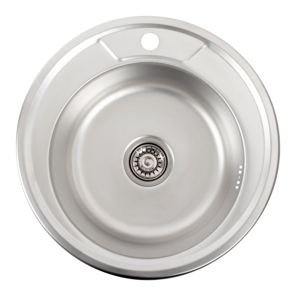 Мийка для кухні із нержавіючої сталі кругла PLATINUM 490 ДЕКОР 490x490x170мм мікротекстура 0.6мм із сифоном PLS-A7854