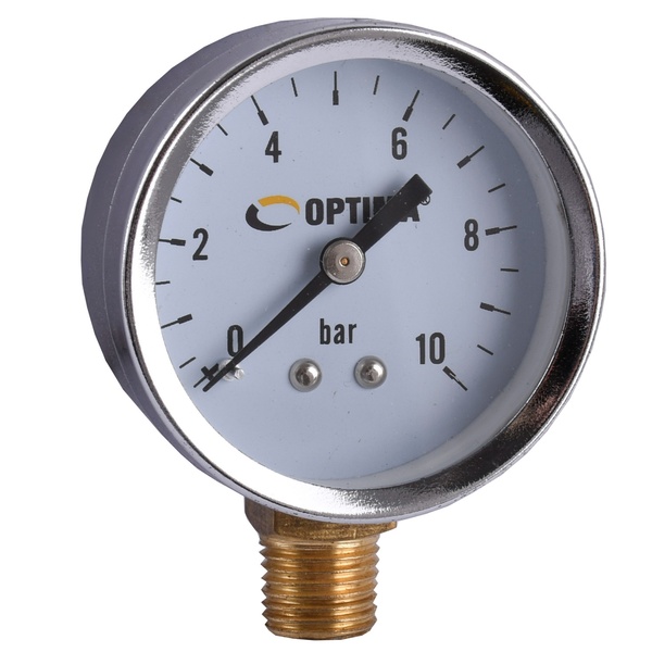 Манометр для тиску води OPTIMA Y50-NFC-2 на 10 бар з нижнім підключенням 1/4" корпус Ø50 мм 000016516