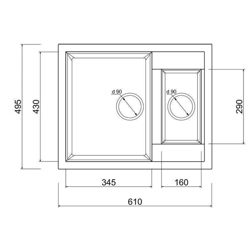 Кухонная мойка композитная прямоугольная LIDZ BLA-03 495мм x 610мм черный на полторы чаши без сифона LIDZBLA03615500200