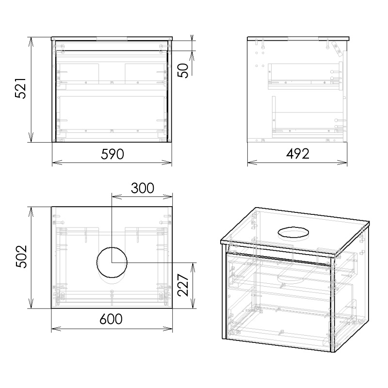 Тумба із умивальником IMPRESE BILOVEC 60x52.1x50.2см підвісна біла f3206W