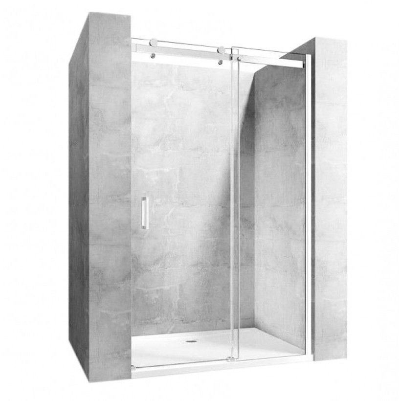 Двері скляні для душової ніші розсувні двосекційні REA NIXON-2 190x140см прозоре скло 8мм профіль хром REA-K5007