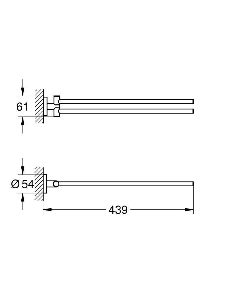 Тримач для рушників поворотний GROHE QuickFix Start 61мм подвійний округлий металевий хром 41183000