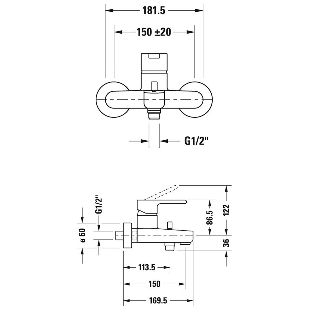 Змішувач для ванної одновентильний із коротким носиком DURAVIT B.2 хром латунь B25230000010