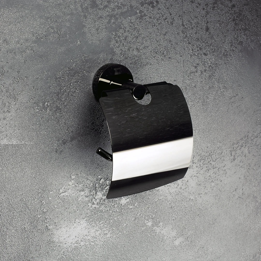 Тримач для туалетного паперу із кришкою BEMETA Hematit округлий металевий сірий 159112012